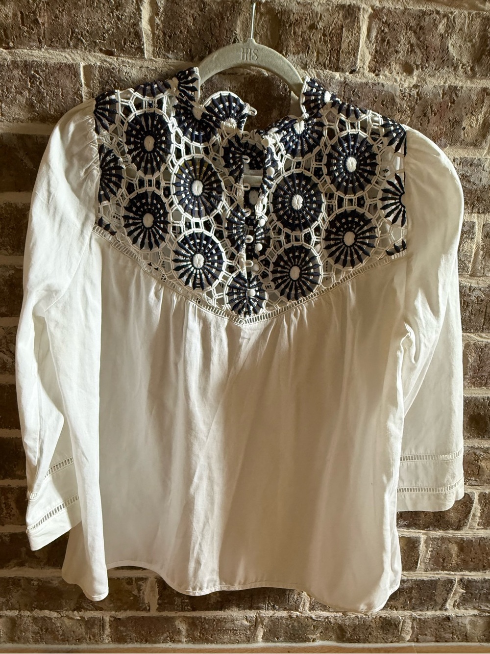 Current Air Los Angeles Embroidered Lace Yoke White Blouse L